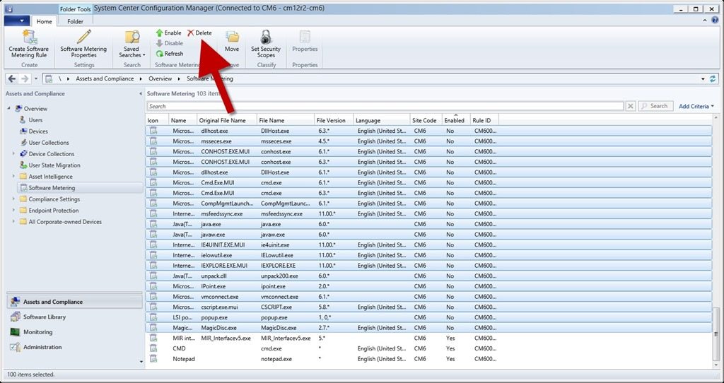sccm software metering sql query